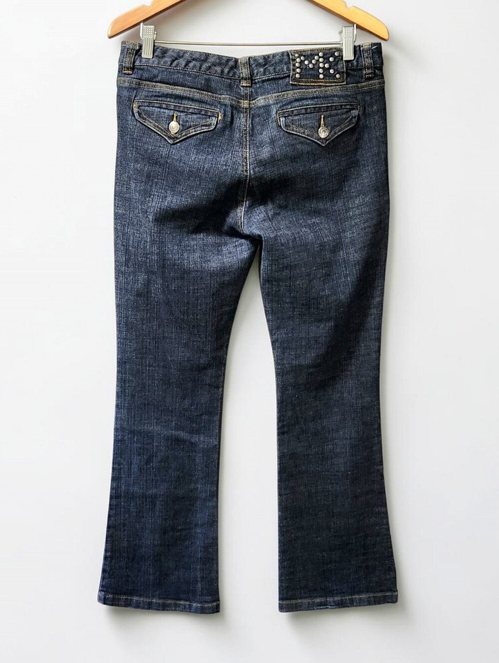 Michael Kors Bootcut Flap Pocket Low Rise Jean Women 10 Dark Wash Studded 32x32